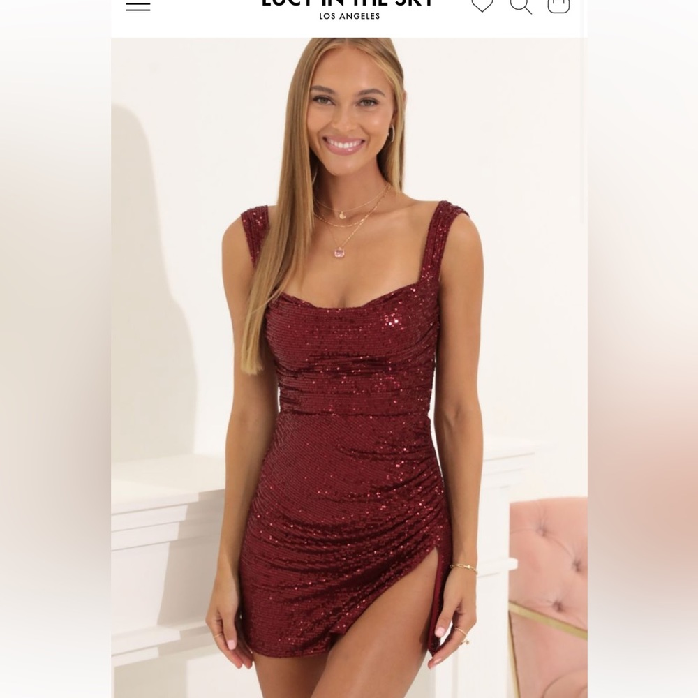 LUCY IN THE SKY MINI MELINA SEQUIN BODYCON DRESS IN RED SIZE SMALL